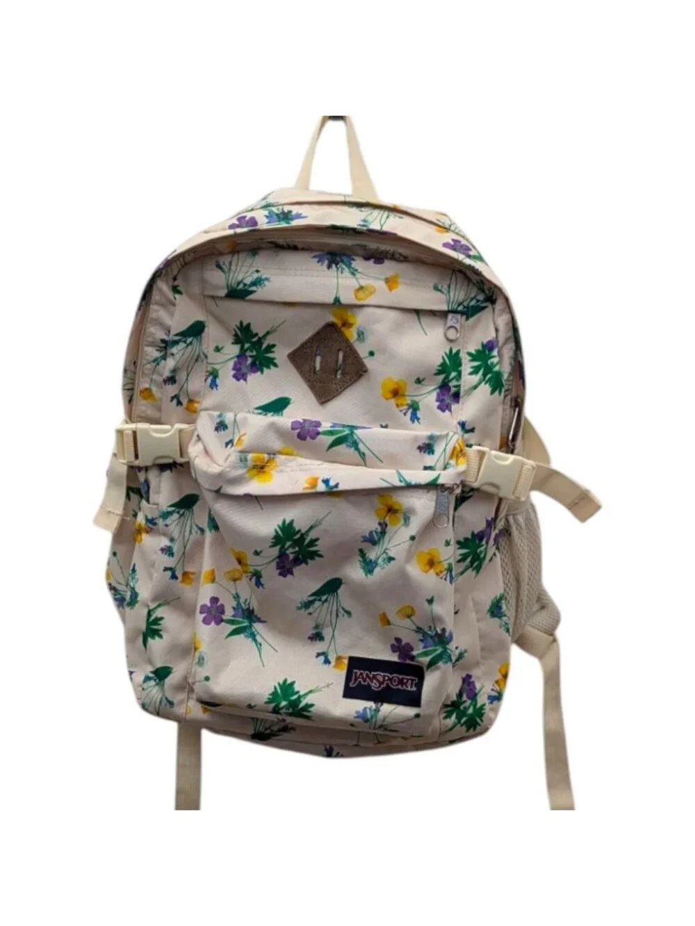 Jansport Main Campus Light Yellow Beige Spring Floral Backpack Schoolbag